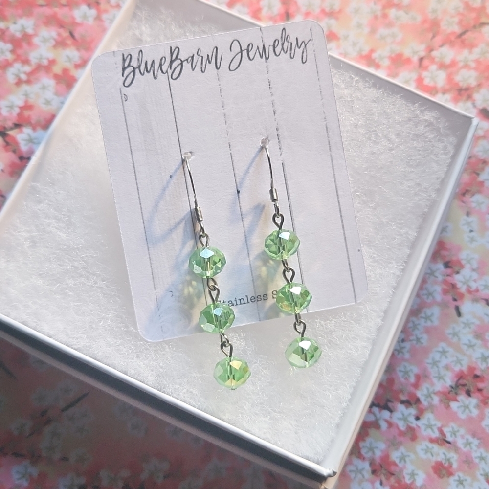 Handmade Green Glass Bead Stainless Earrings